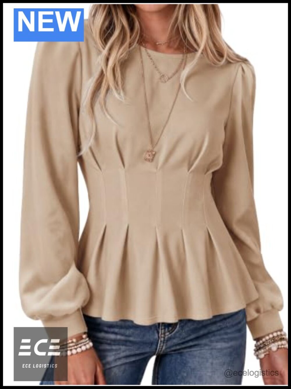 Puff Sleeve Peplum Tunic Top Cinched Waist Dressy Casual Blouse